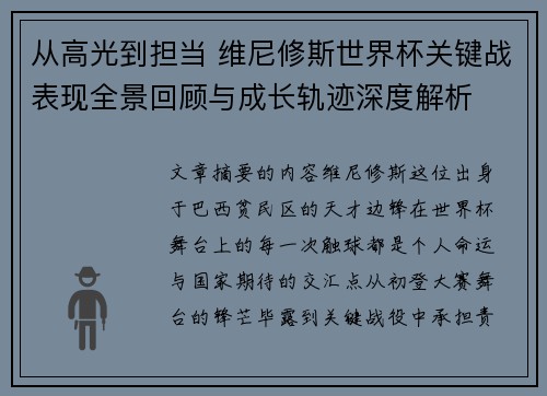 从高光到担当 维尼修斯世界杯关键战表现全景回顾与成长轨迹深度解析