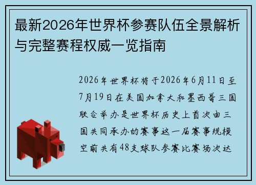 最新2026年世界杯参赛队伍全景解析与完整赛程权威一览指南 最新2026年世界杯参赛队伍全景解析与完整赛程权威一览指南